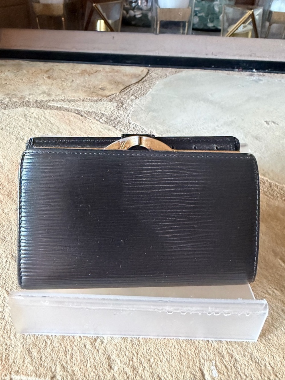 Louis Vuitton Black Textured Leather Wallet with Gold Hardware